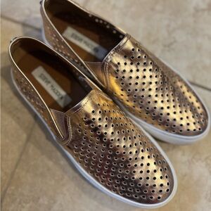 Steve Madden Gold Perforated Slip-On Sneakers
